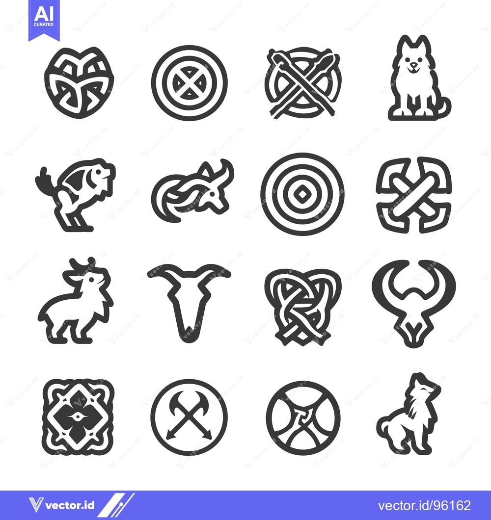 Premium Vector dari Set of Sixteen Black and White Celtic Animal and Abstract Geometric Ic