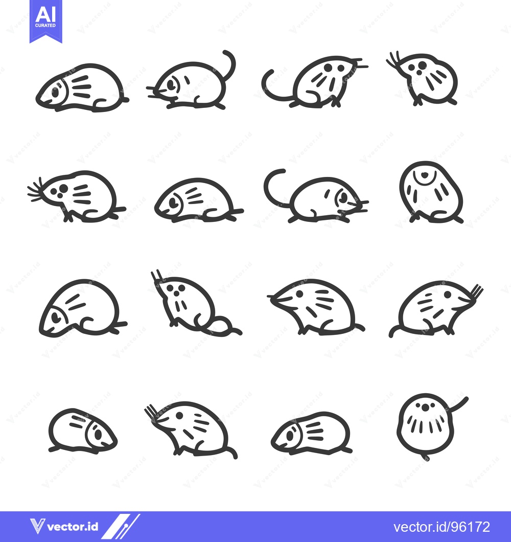 Premium Vector dari Set of Sixteen Black and White Line Drawings of Mice