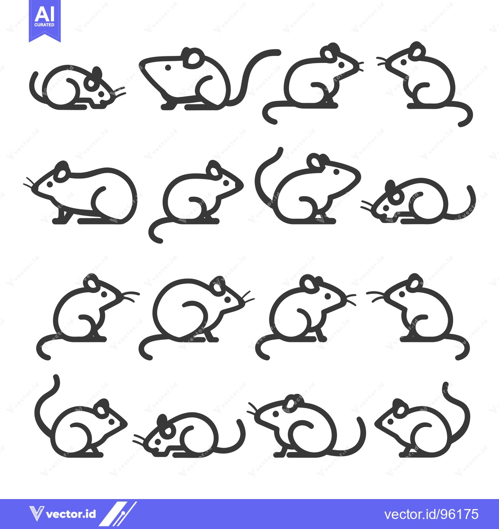 Premium Vector of Set of sixteen black and white mouse line icons