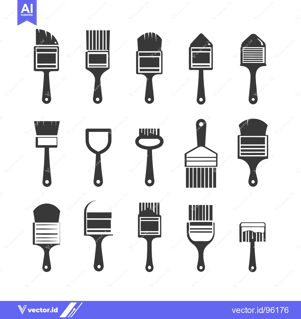 Premium Vector dari Set of Sixteen Black and White Paintbrush Icons