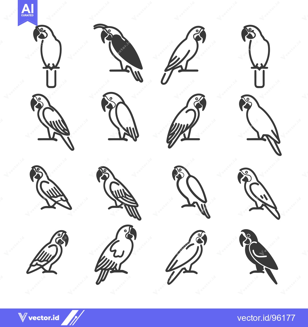Premium Vector dari Set of Sixteen Black and White Parrot Illustrations