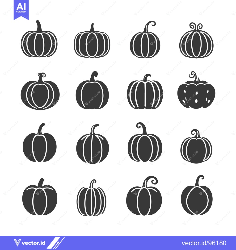 Premium Vector of Set of Sixteen Black and White Pumpkin Silhouettes