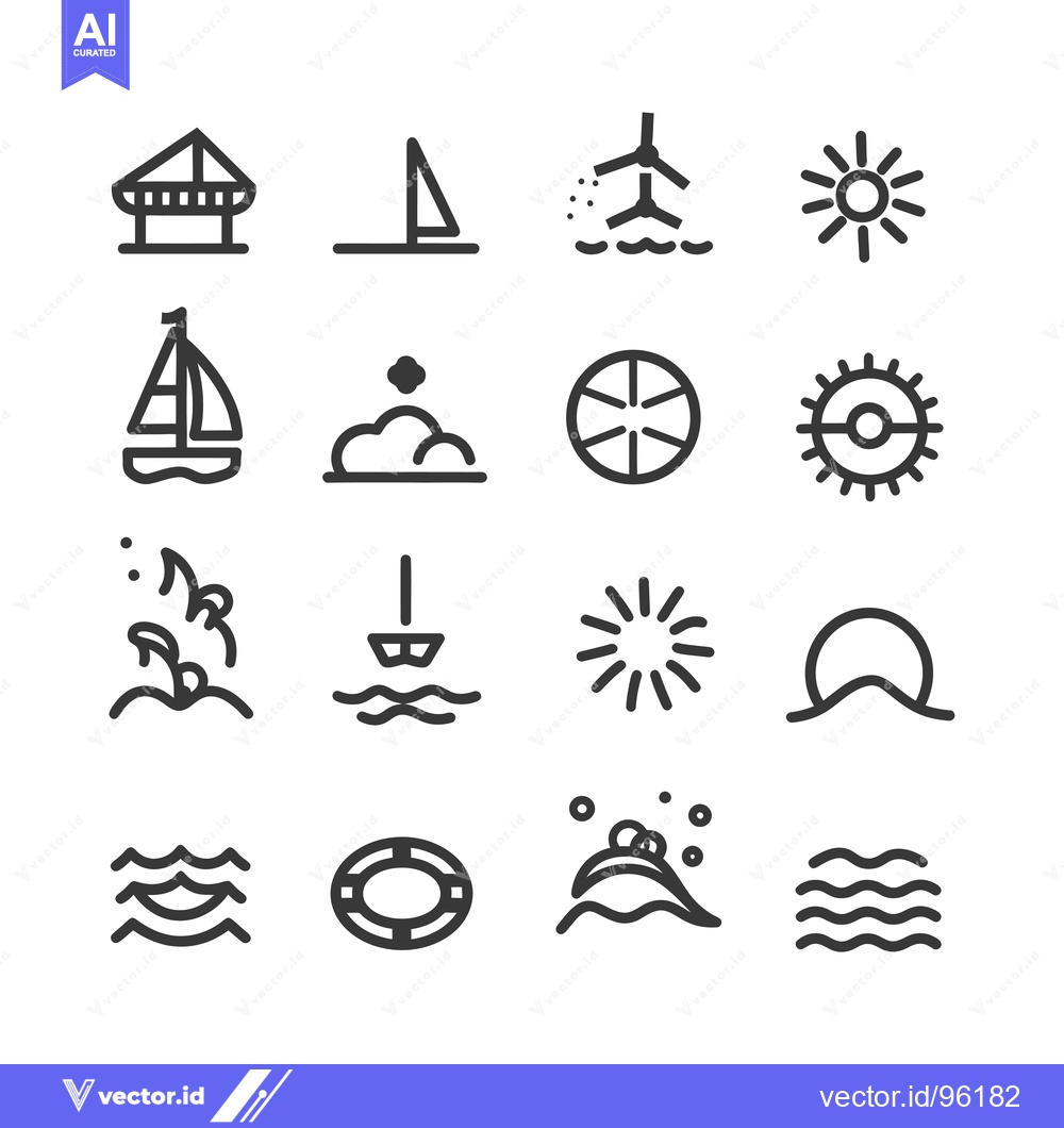 Premium Vector of Set of sixteen black and white summer and beach icons