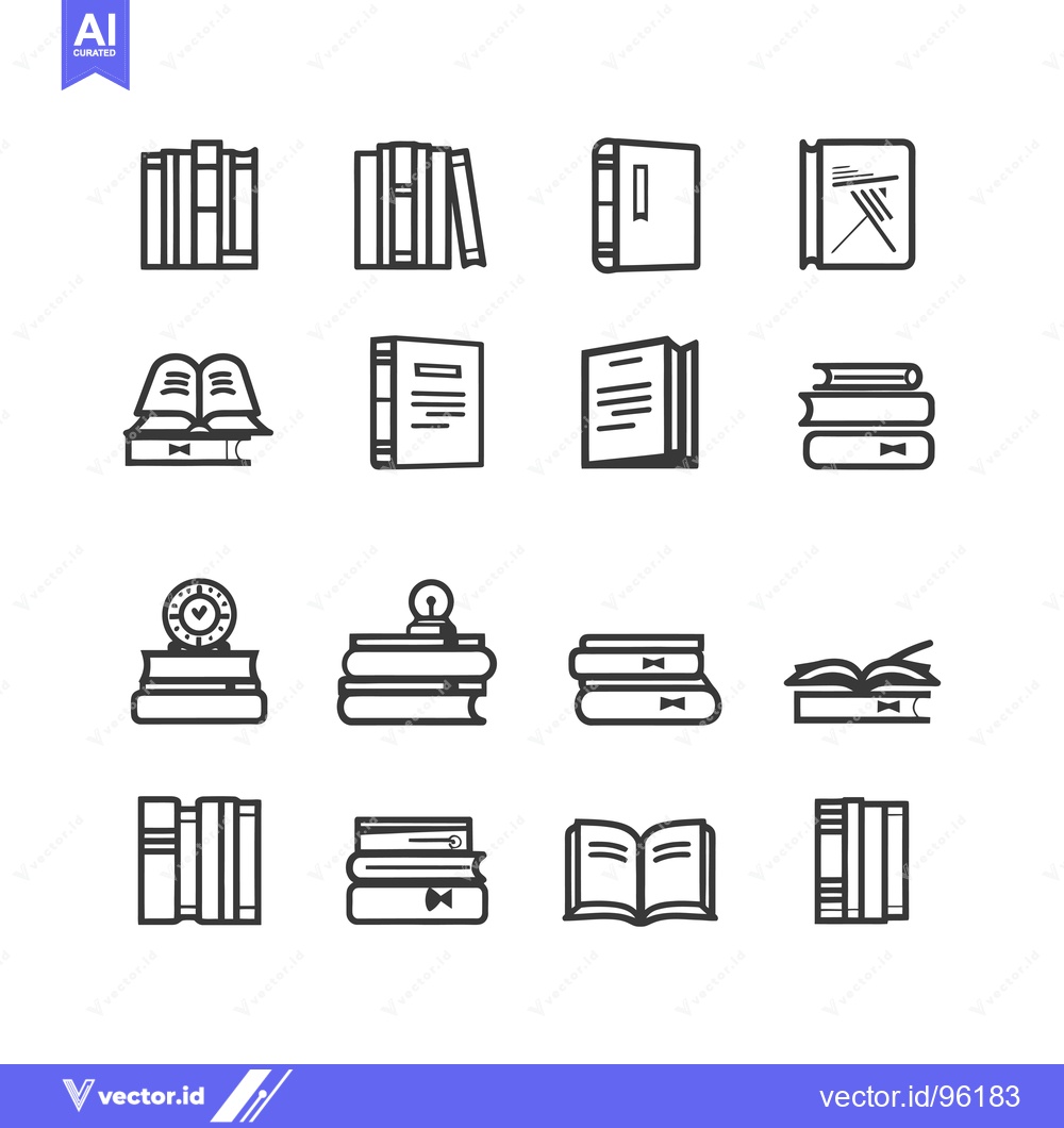 Premium Vector dari Set of sixteen book icons in various positions and styles