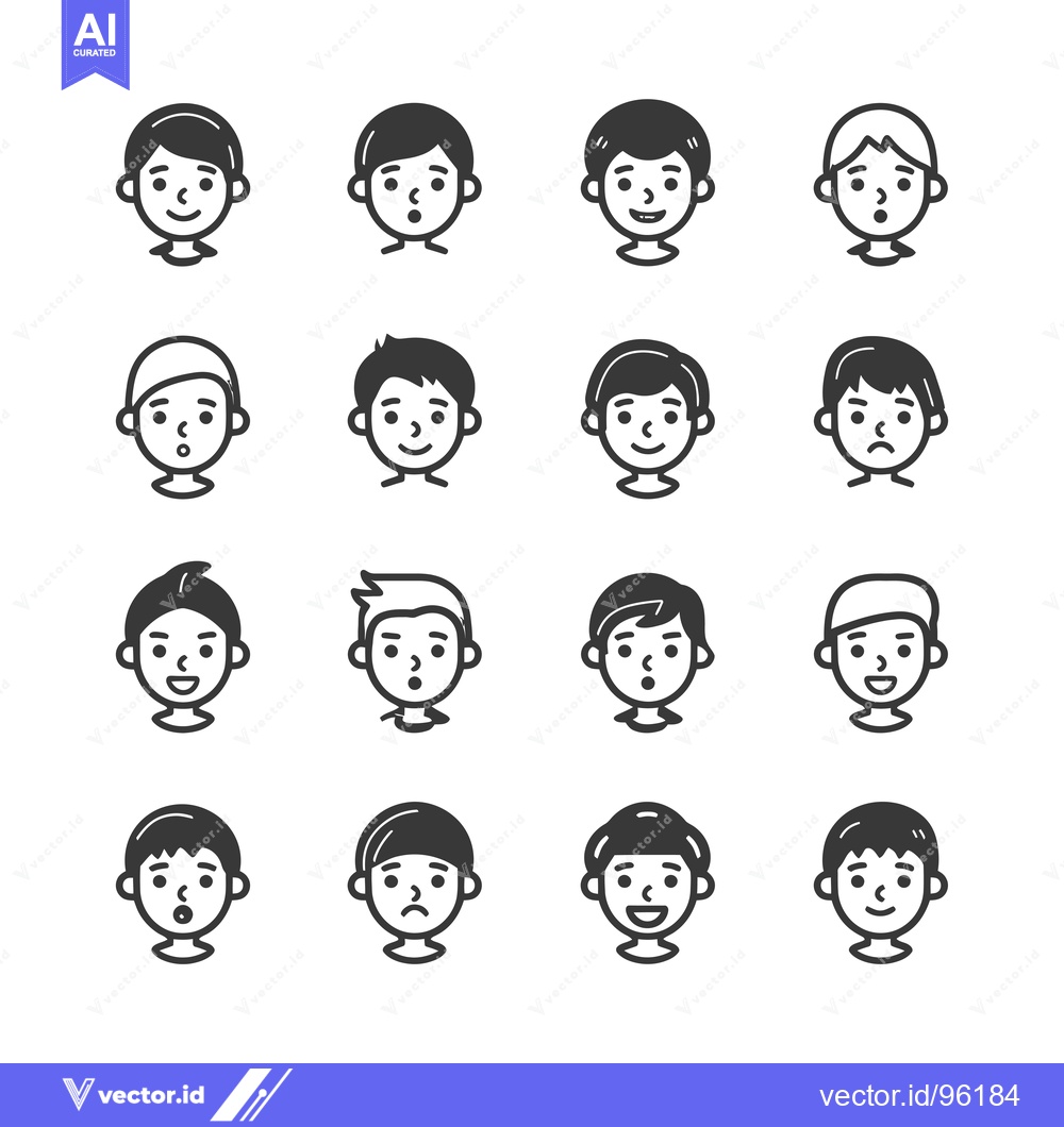 Premium Vector of Set of Sixteen Boy Faces with Various Expressions
