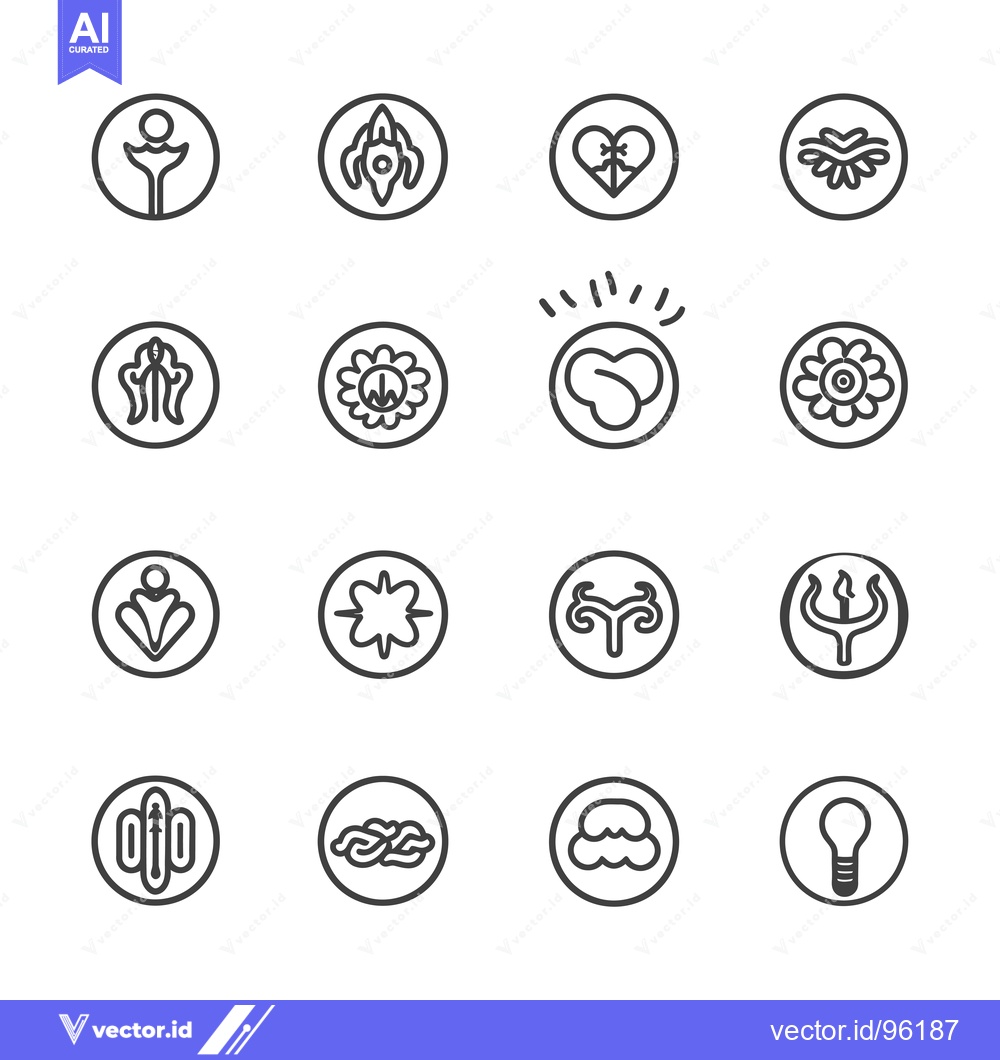 Premium Vector dari Set of Sixteen Circular Icons with Abstract and Symbolic Designs