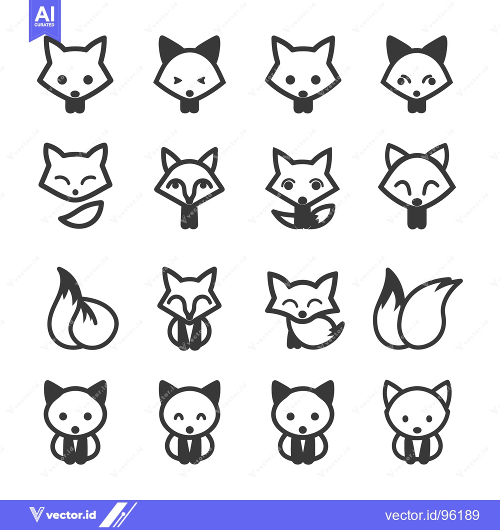Premium Vector dari Set of sixteen cute cartoon fox icons with different poses and express