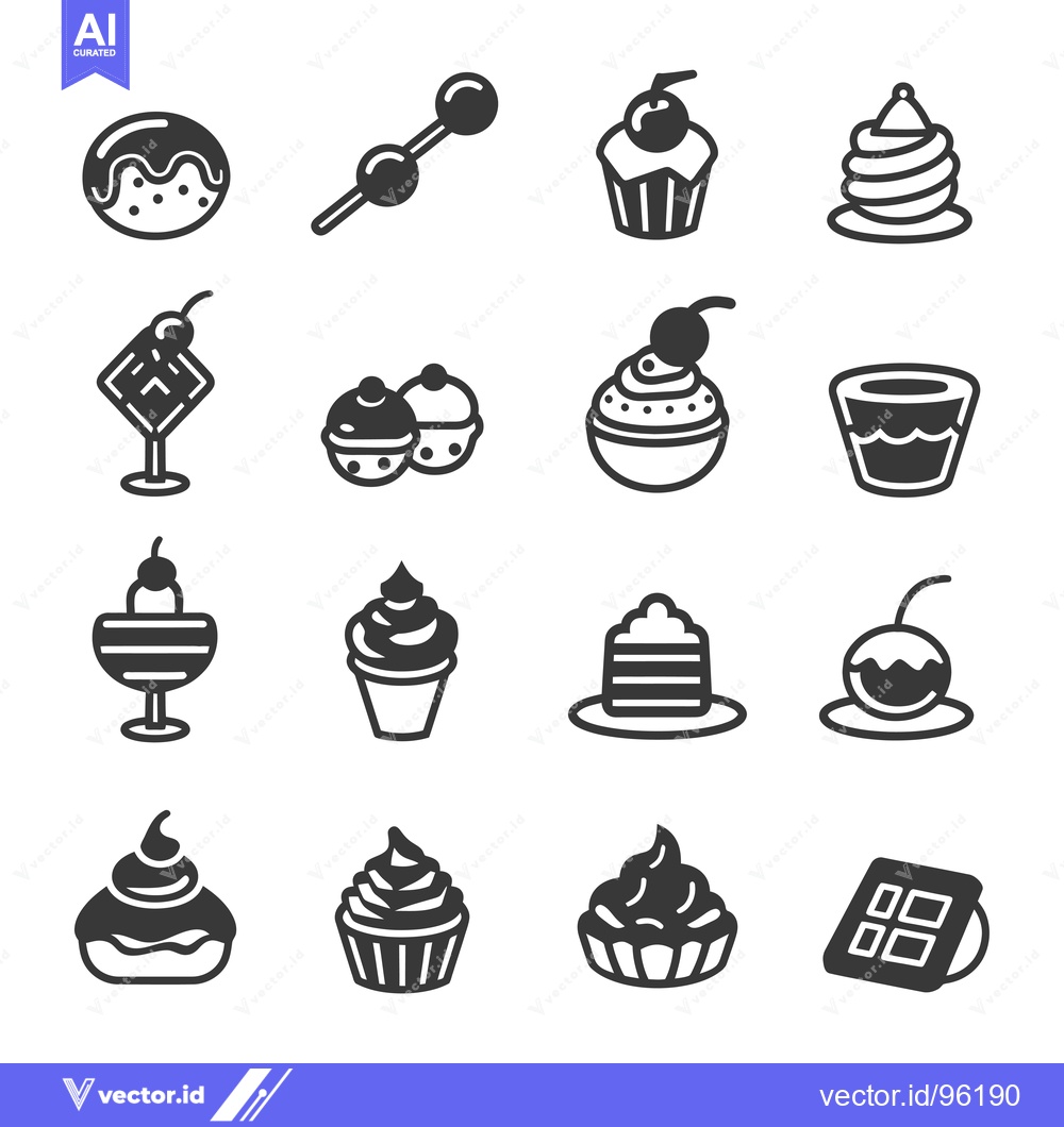 Premium Vector dari Set of Sixteen Dessert Icons with Cherry and Cream Topping