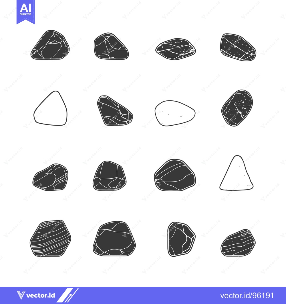 Premium Vector dari Set of sixteen different black and white illustrated stones
