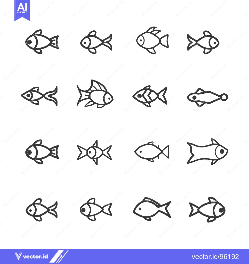 Premium Vector dari Set of Sixteen Different Fish Line Icons