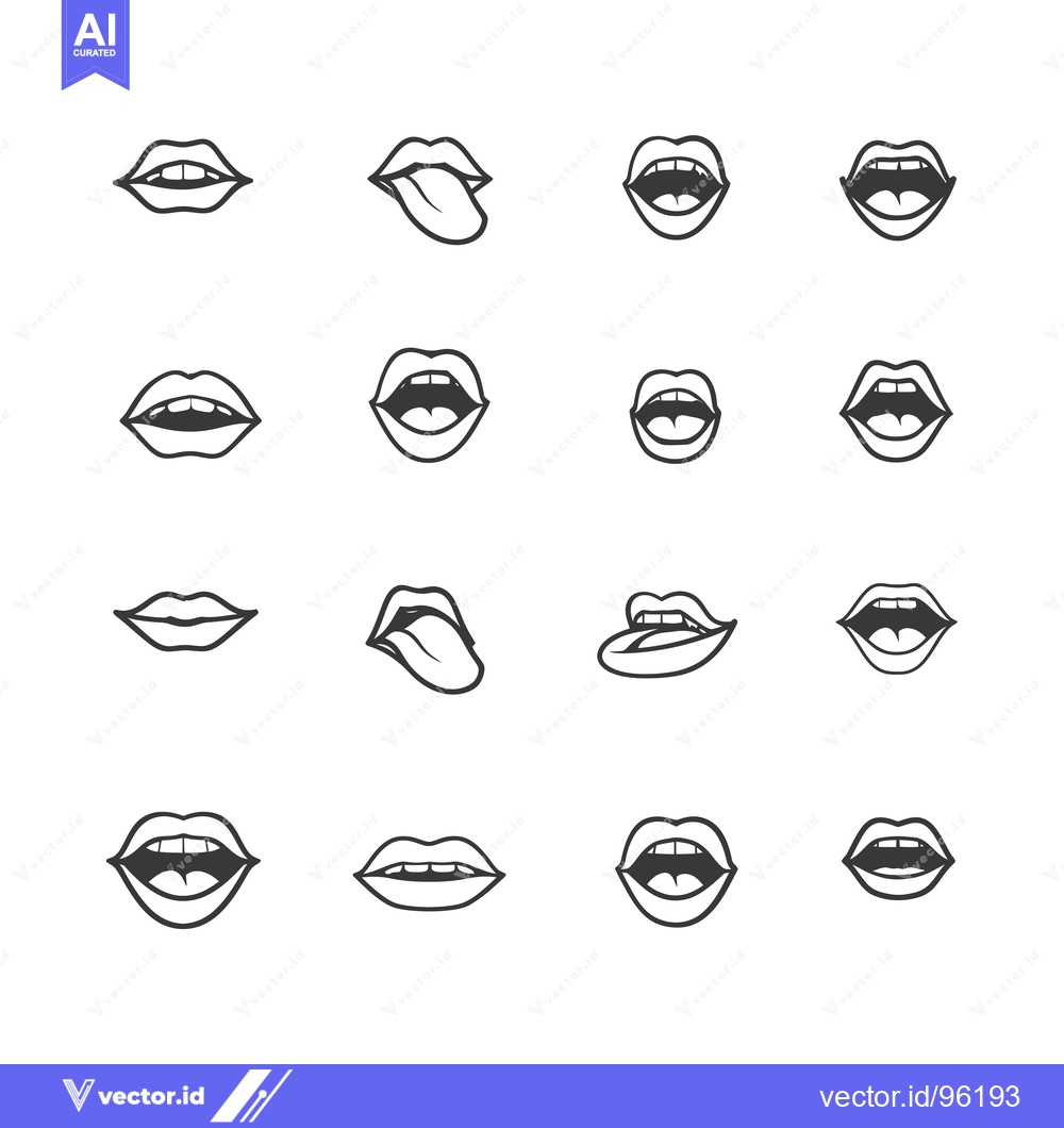 Premium Vector dari Set of Sixteen Different Outline Mouths with Variations in Expressions