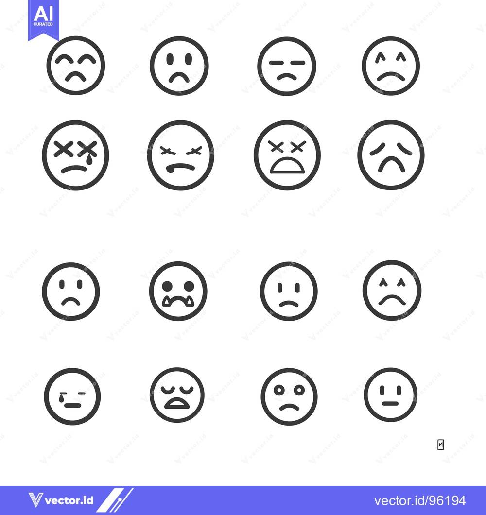 Premium Vector dari Set of sixteen different sad and unhappy emoji icons