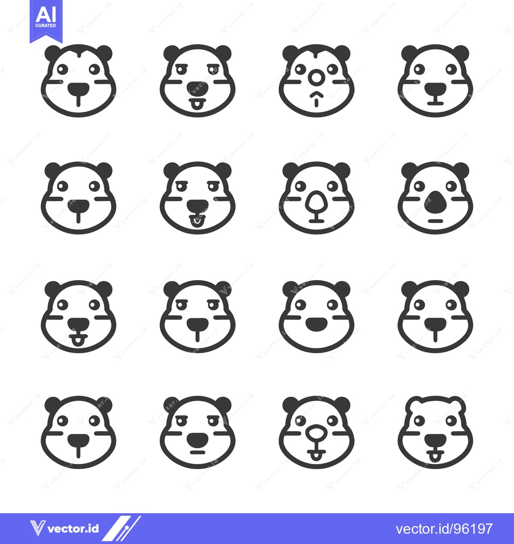 Premium Vector of Set of Sixteen Hamster Cartoon Emojis with Different Expressions
