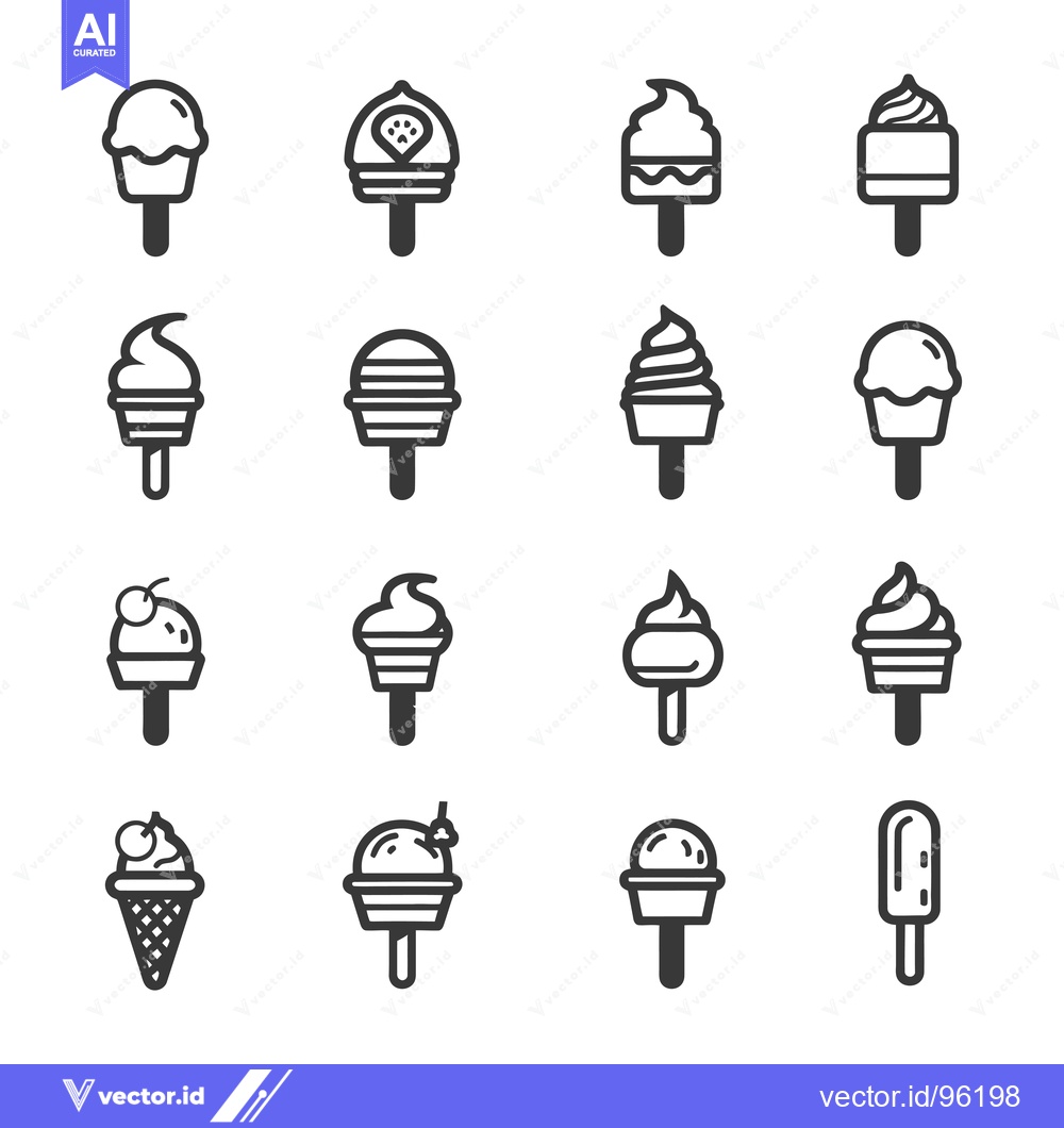 Premium Vector of Set of sixteen ice cream icons in a simple line style