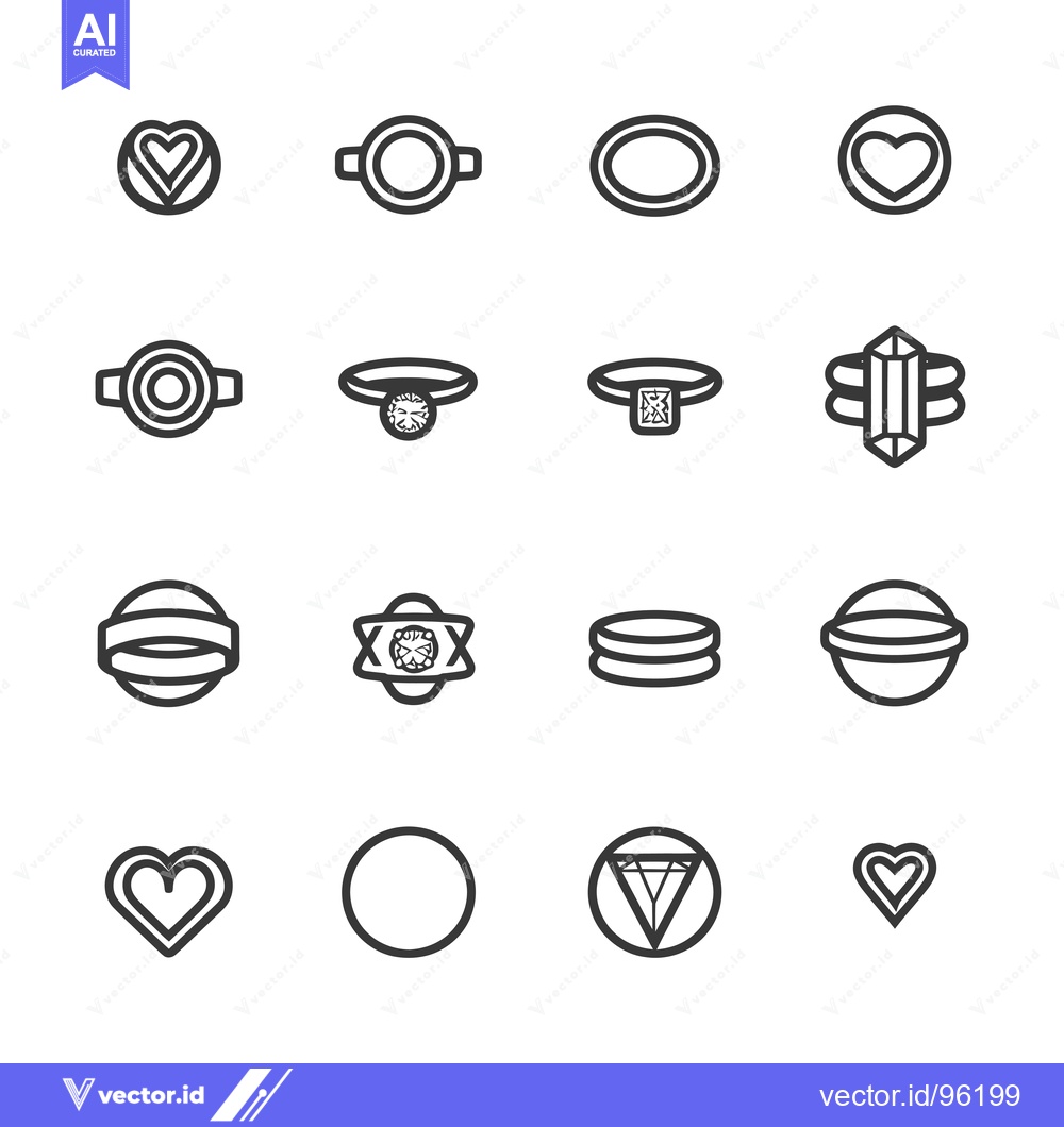 Premium Vector of Set of sixteen jewelry rings and hearts line icons