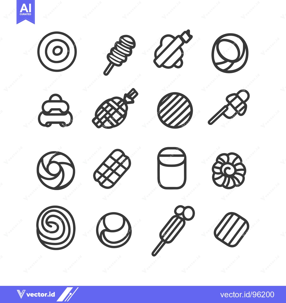 Premium Vector of Set of Sixteen Linear Icons Representing Various Candy Types
