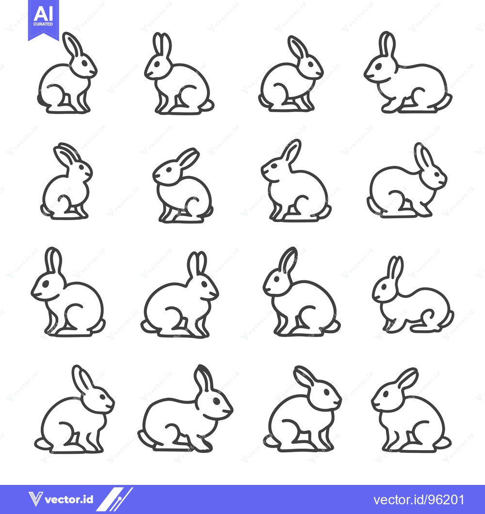 Premium Vector dari Set of Sixteen Line Art Bunny Rabbit Illustrations