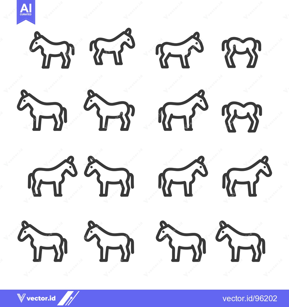 Premium Vector of Set of Sixteen Line Art Horse Illustrations