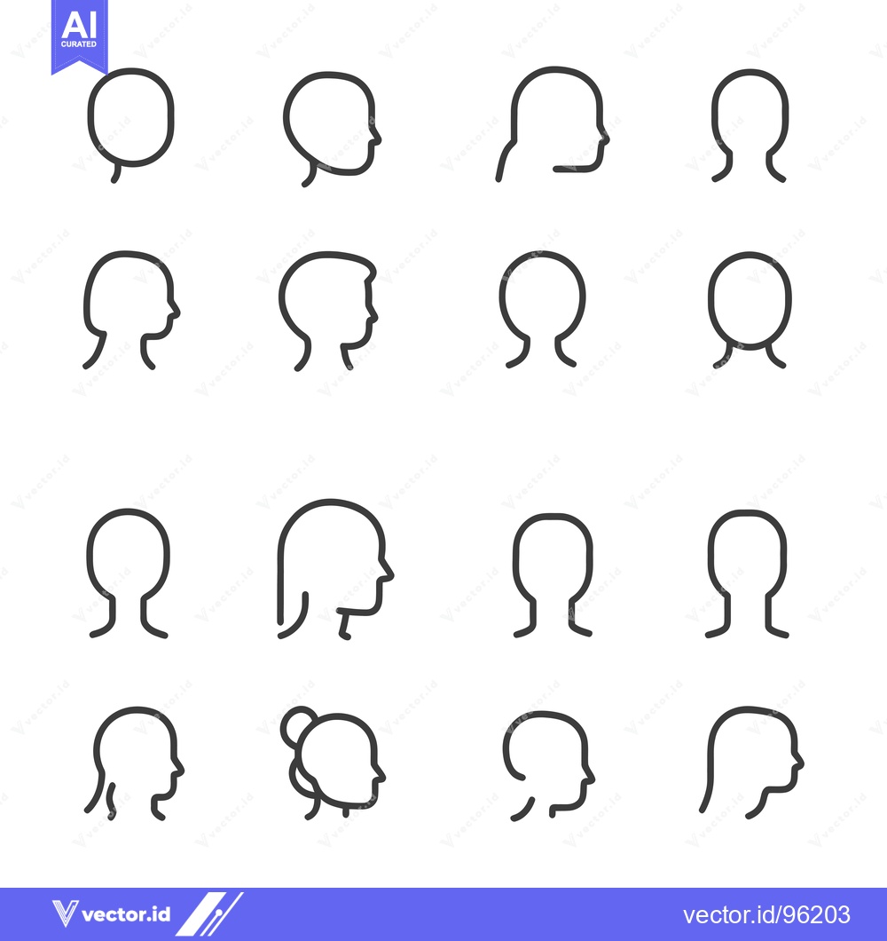 Premium Vector dari Set of Sixteen Line Art Human Head Icons