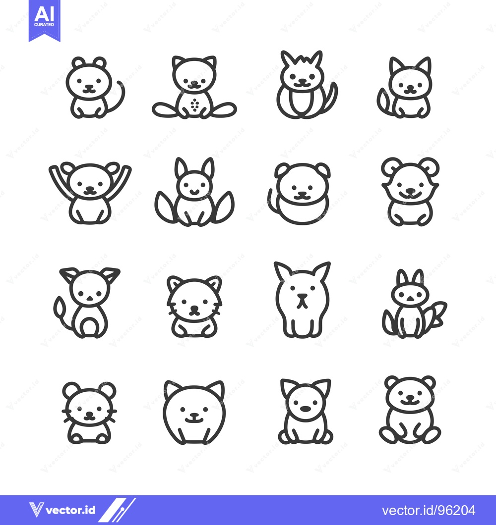 Premium Vector dari Set of Sixteen Line Art Illustrations of Sitting Animals