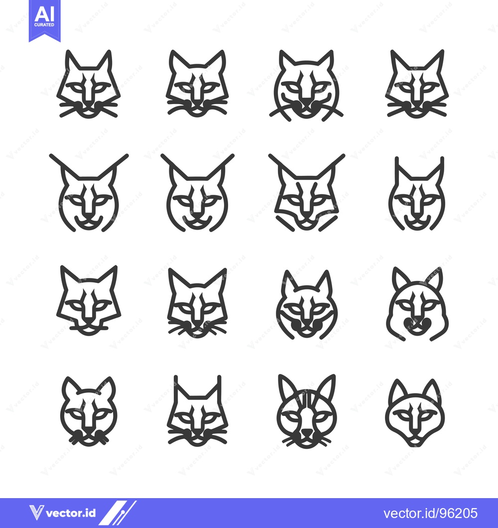 Premium Vector of Set of Sixteen Line Art Lynx Head Icons
