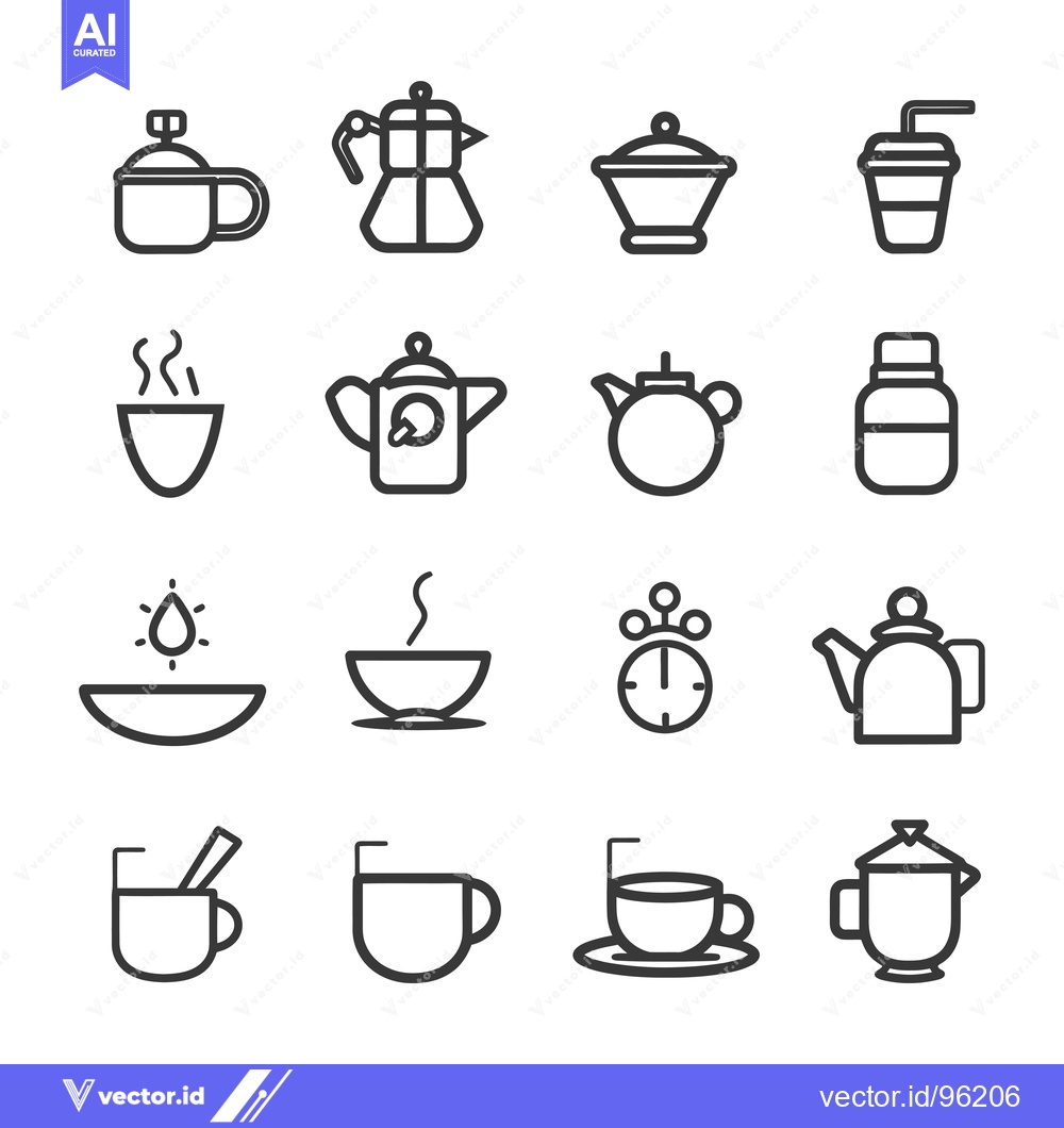 Premium Vector dari Set of Sixteen Line Icons for Coffee and Tea Preparation and Serving