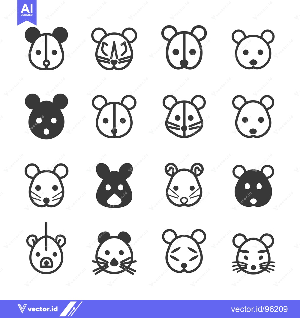 Premium Vector of Set of Sixteen Mouse and Hamster Cartoon Faces