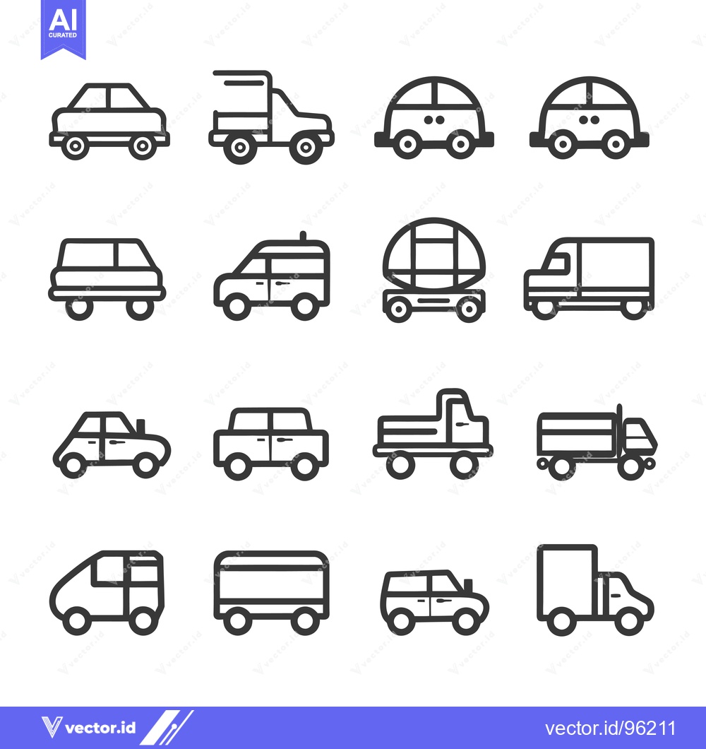 Premium Vector dari Set of sixteen outlined car, van and truck icons