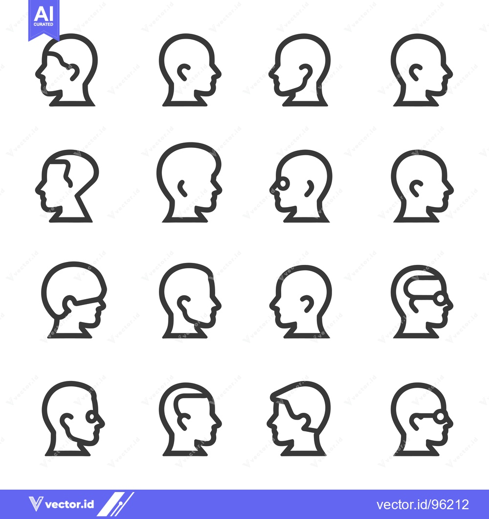 Premium Vector dari Set of Sixteen Profile Head Icons with Various Hairstyles and Accessor