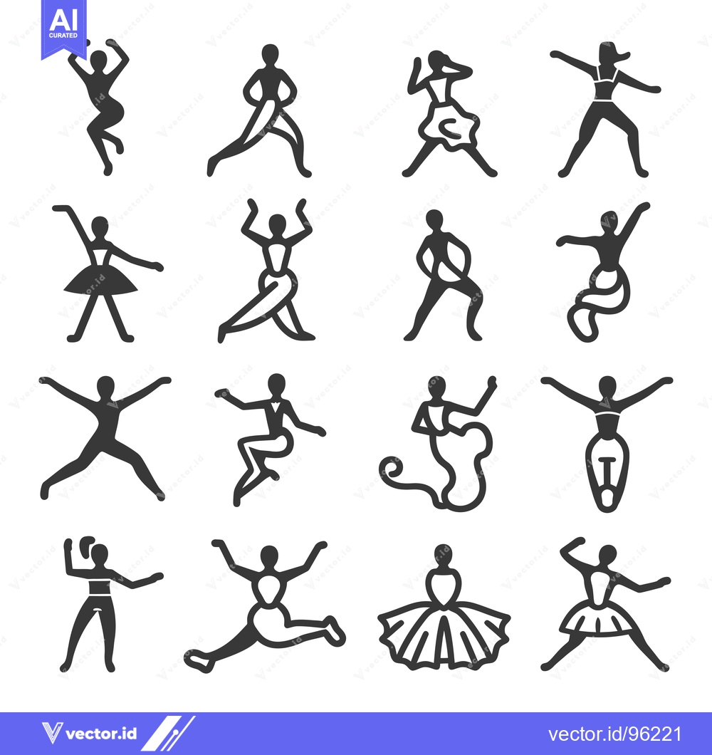 Premium Vector dari Set of sixteen simple line drawings of women dancing