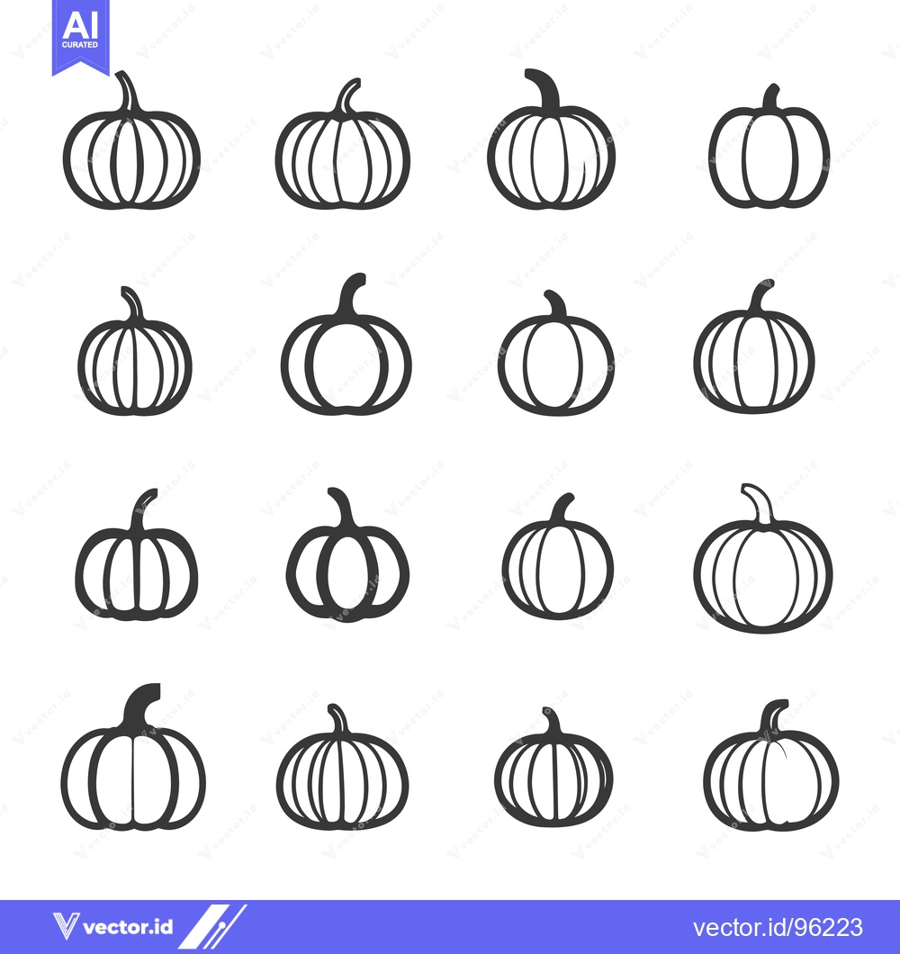 Premium Vector dari Set of Sixteen Simple Pumpkin Outline Icons