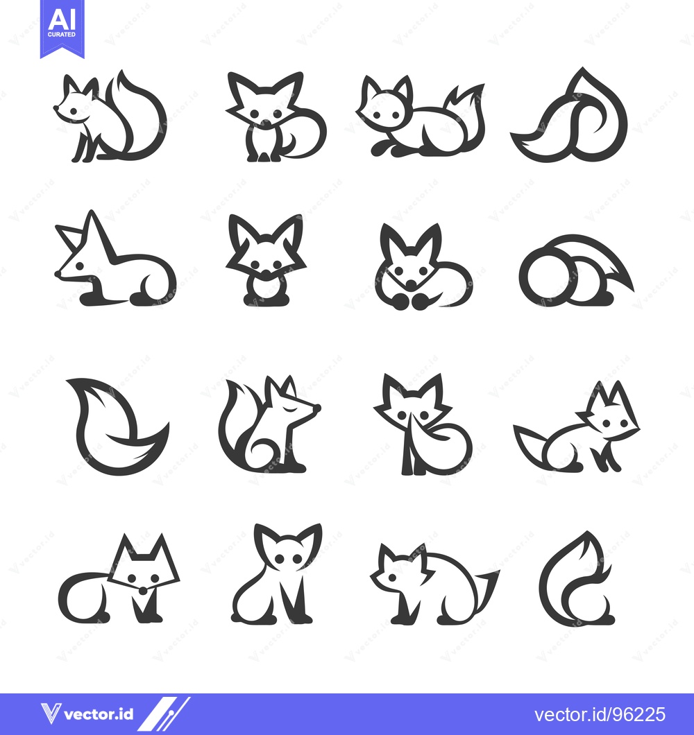 Premium Vector dari Set of Sixteen Stylized Fox Icons with Different Poses and Tails