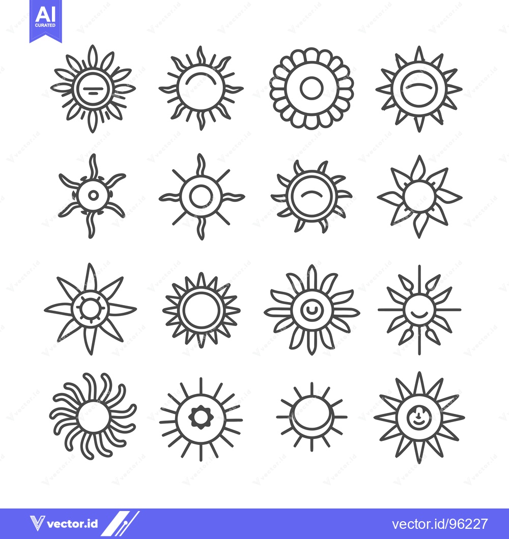 Premium Vector of Set of sixteen sun line icons with different designs and shapes