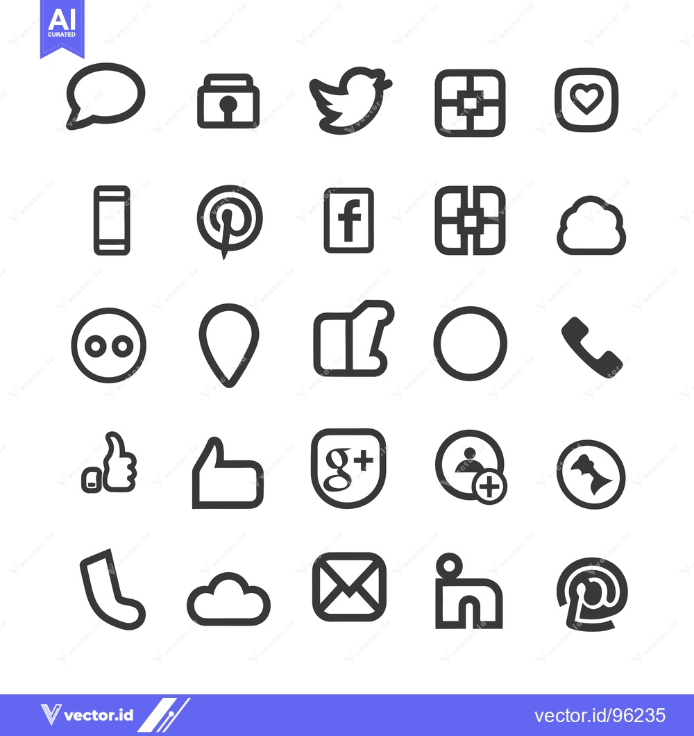Premium Vector of Set of Social Media and Web Icons in Black and White