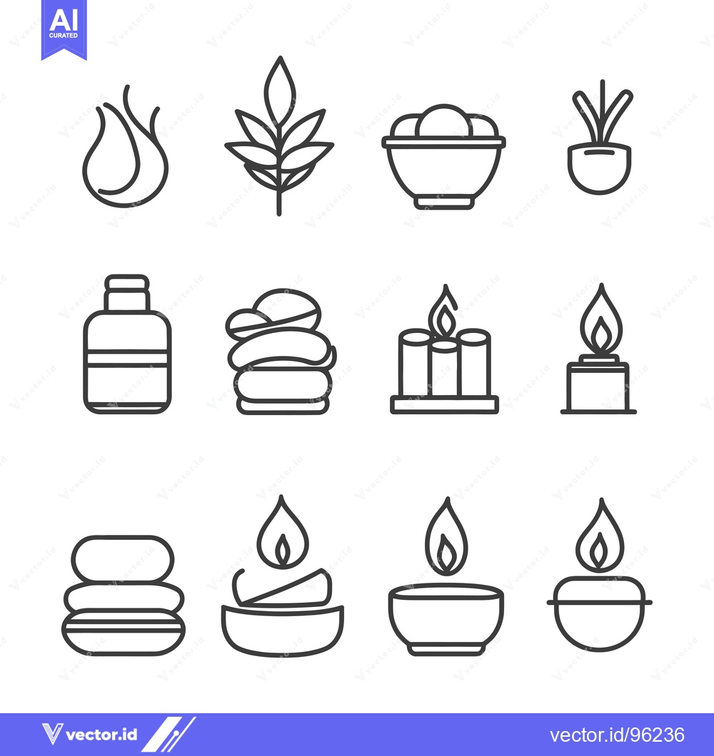 Premium Vector dari Set of spa and aromatherapy icons with flames and plants