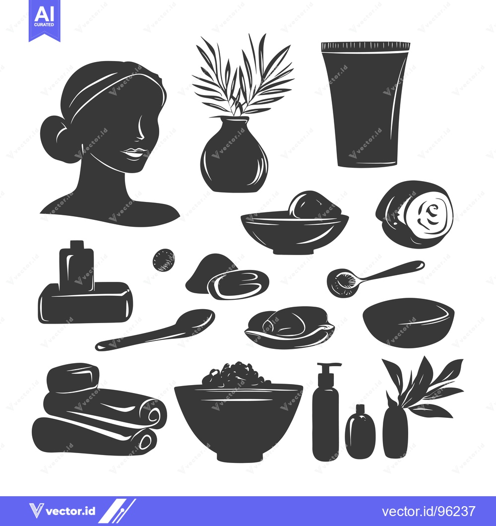 Premium Vector of Set of Spa and Beauty Elements in Black and White Silhouette