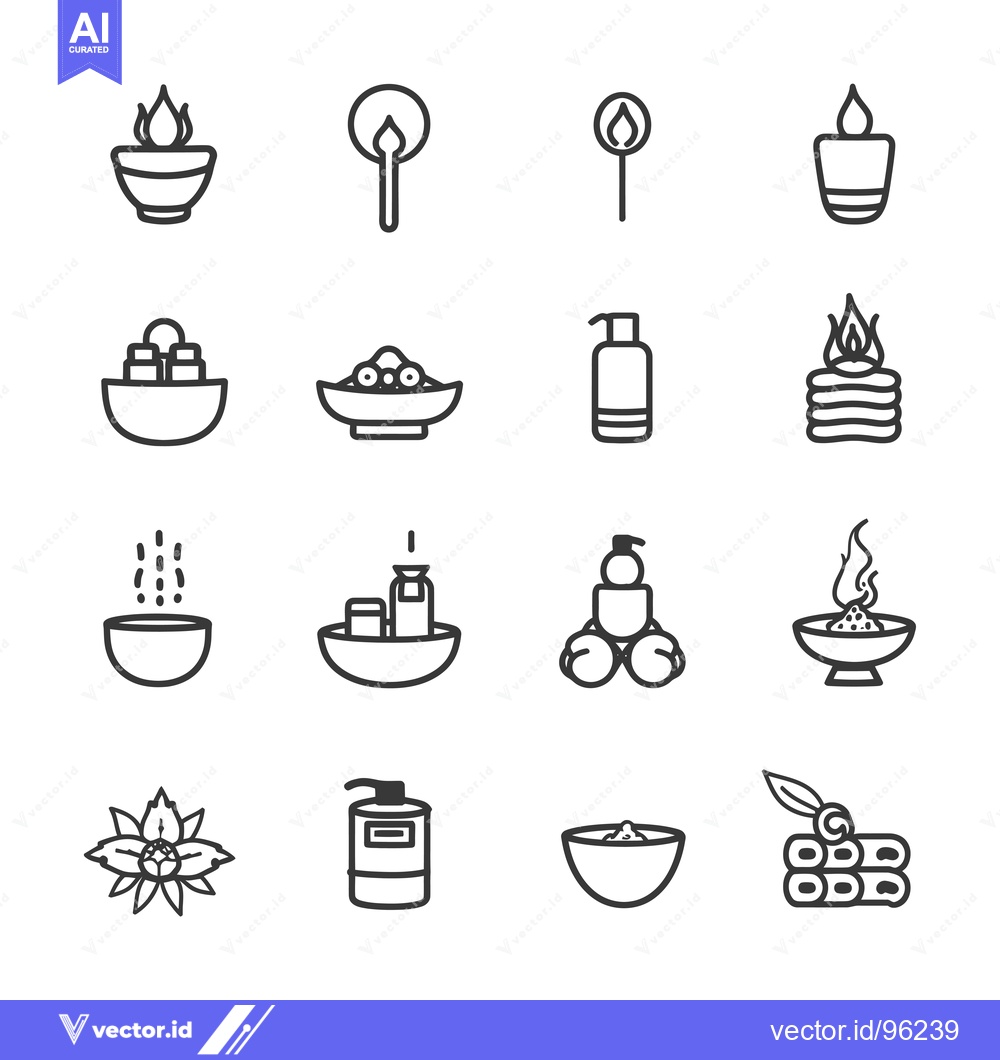 Premium Vector of Set of Spa and Wellness Line Icons with Flame and Lotion Elements