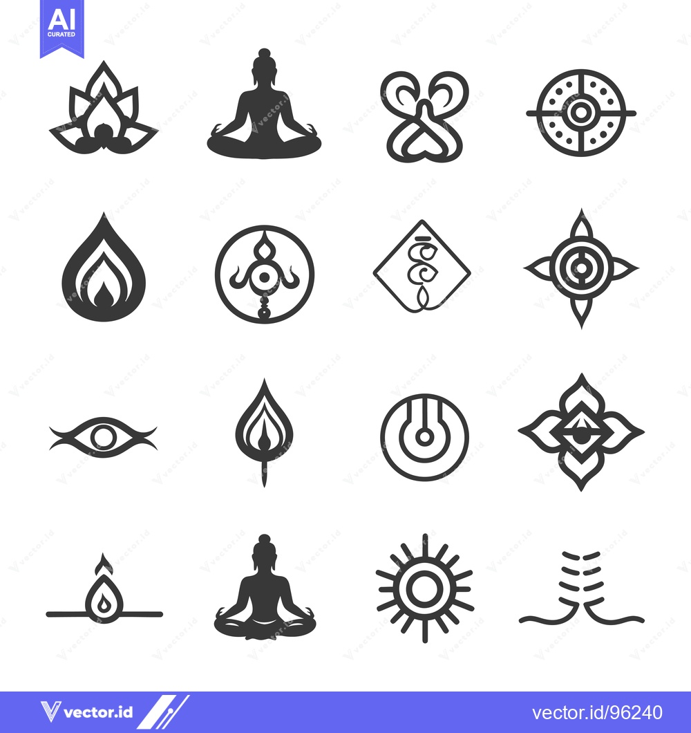 Premium Vector of Set of Spiritual, Yoga, Meditation, and Religious Symbols in Black and