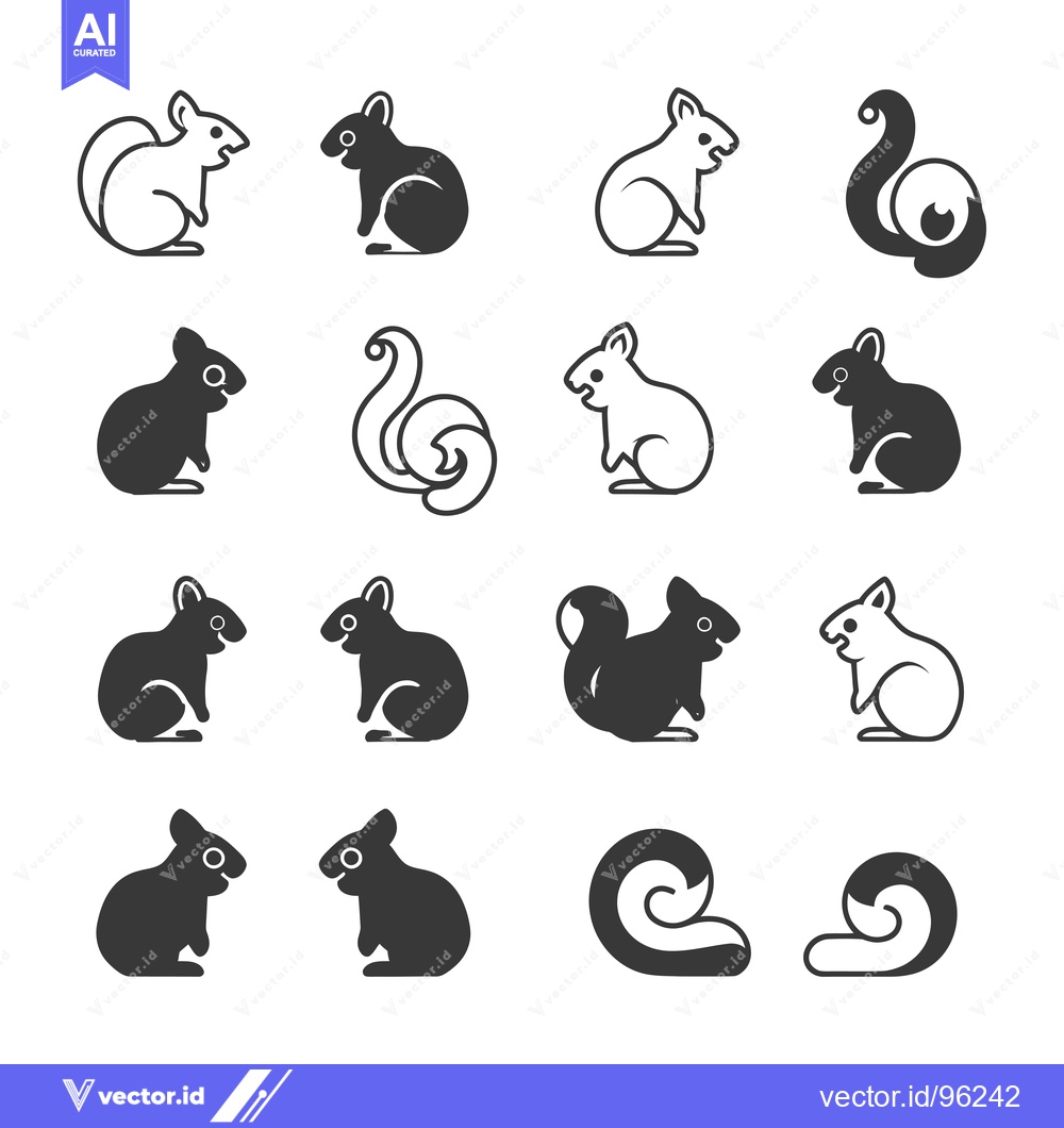 Premium Vector of Set of Squirrel Icons in Black and White