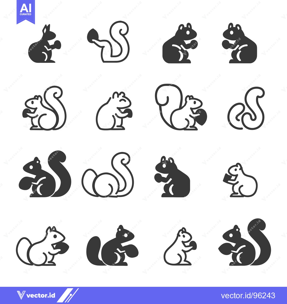 Premium Vector dari Set of Squirrel Icons in Black and White with Nut
