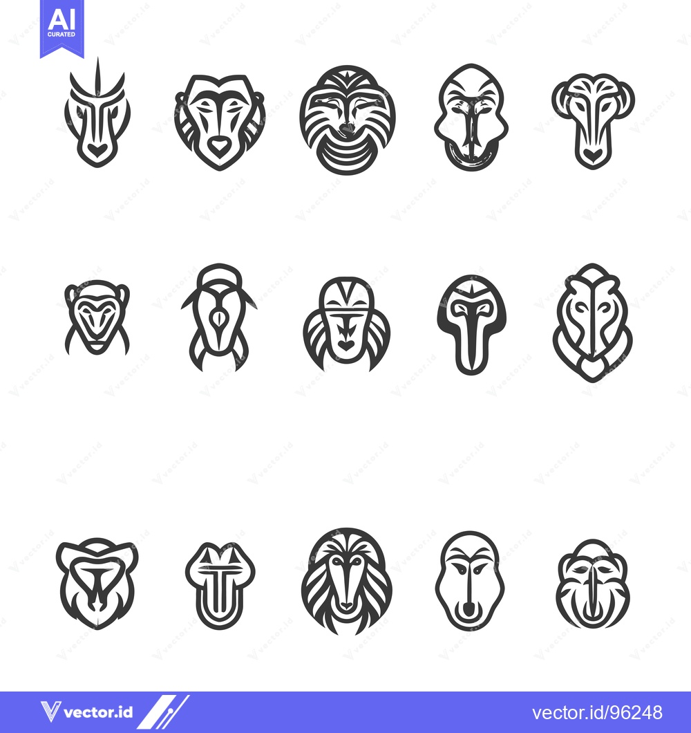 Premium Vector dari Set of stylized animal faces with abstract line art details