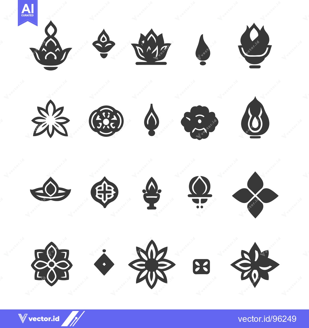 Premium Vector dari Set of Stylized Floral and Flame Icons