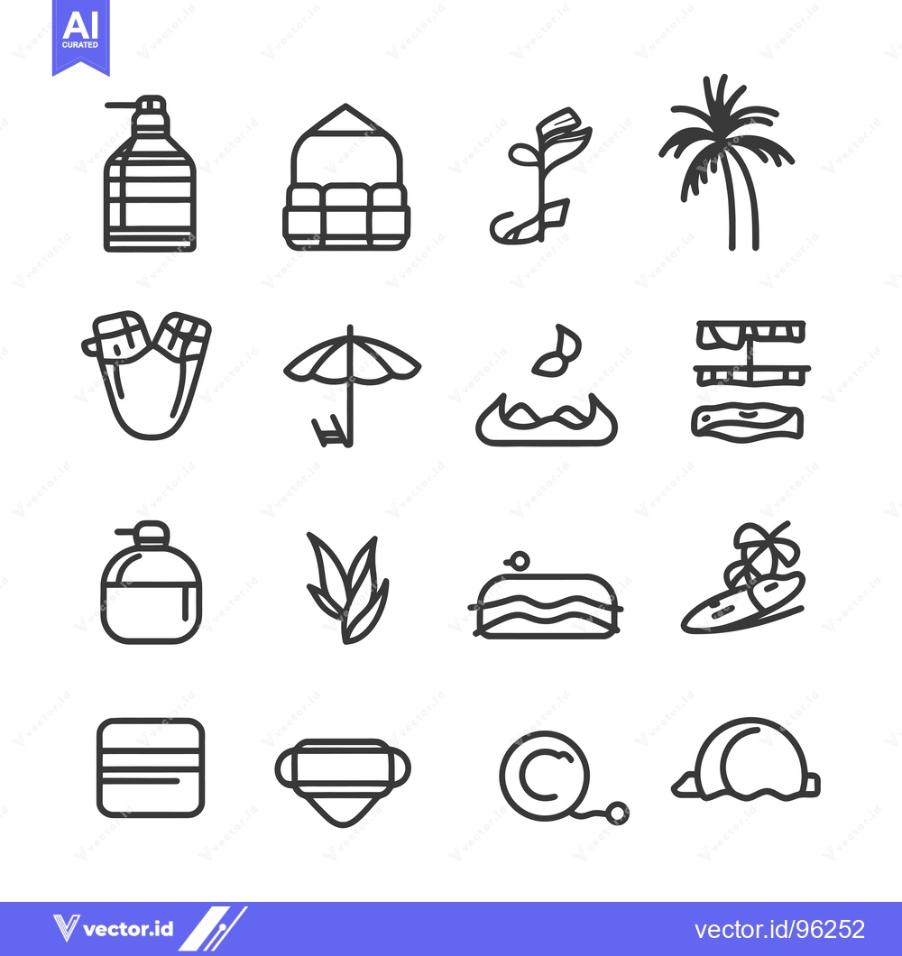 Premium Vector of Set of Summer and Beach Related Line Icons