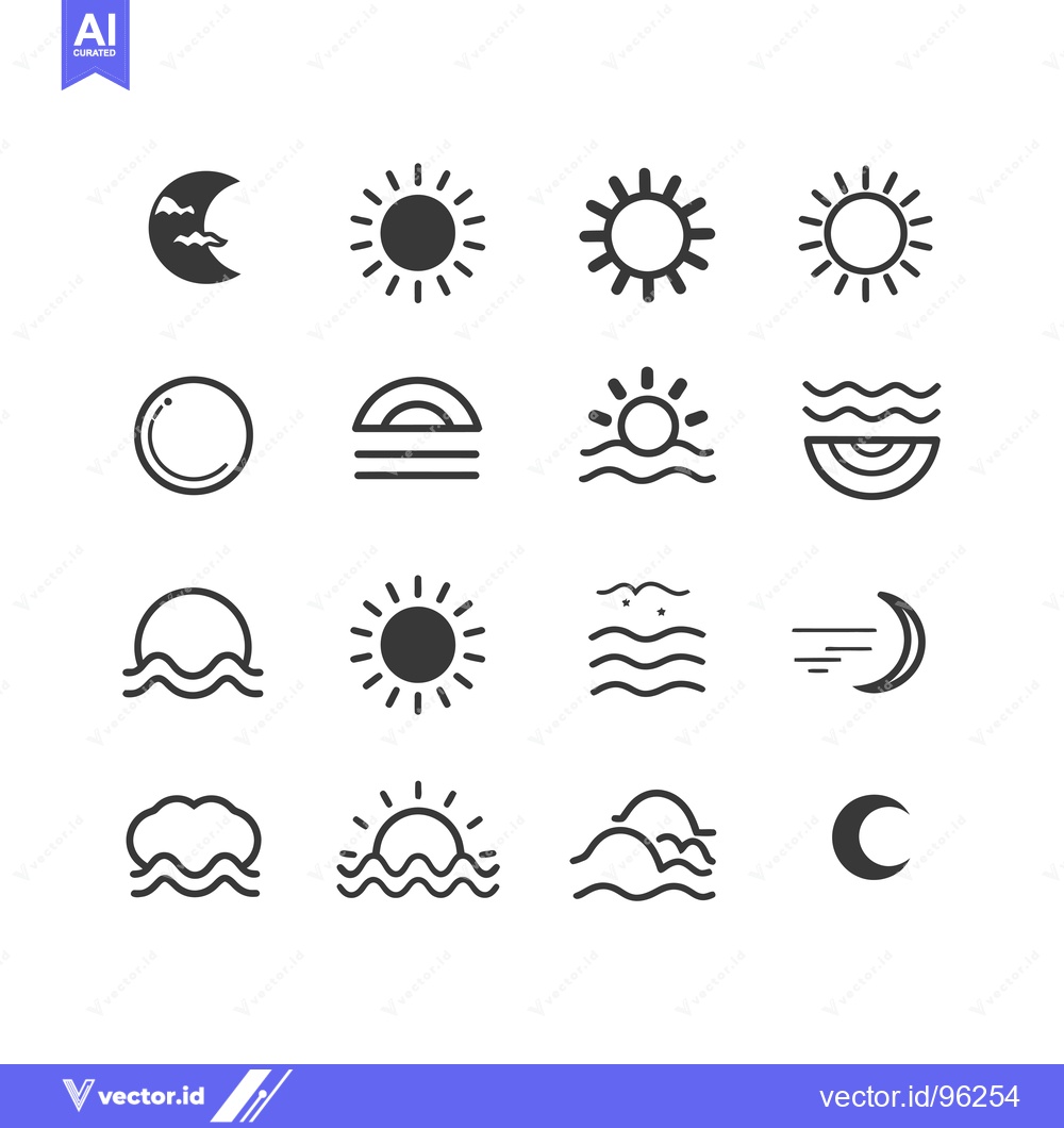 Premium Vector of Set of Sun, Moon and Ocean Wave Icons