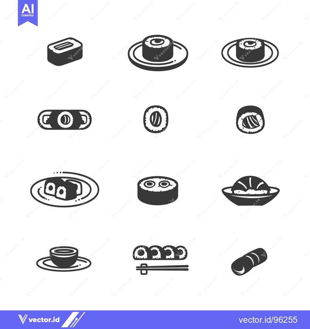 Premium Vector dari Set of Sushi Roll Icons in Black and White