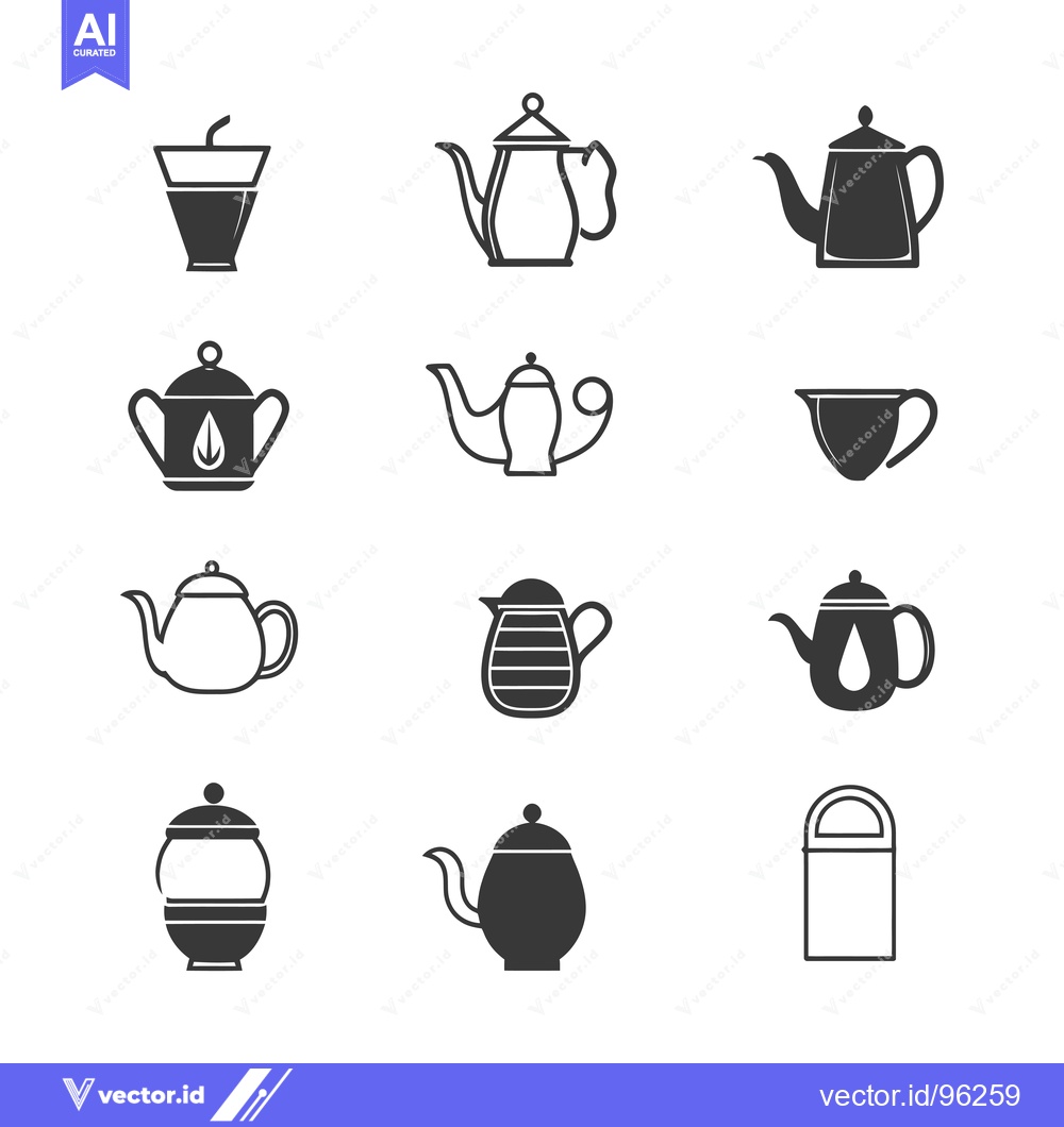 Premium Vector of Set of Teapot and Cup Icons in Black and White