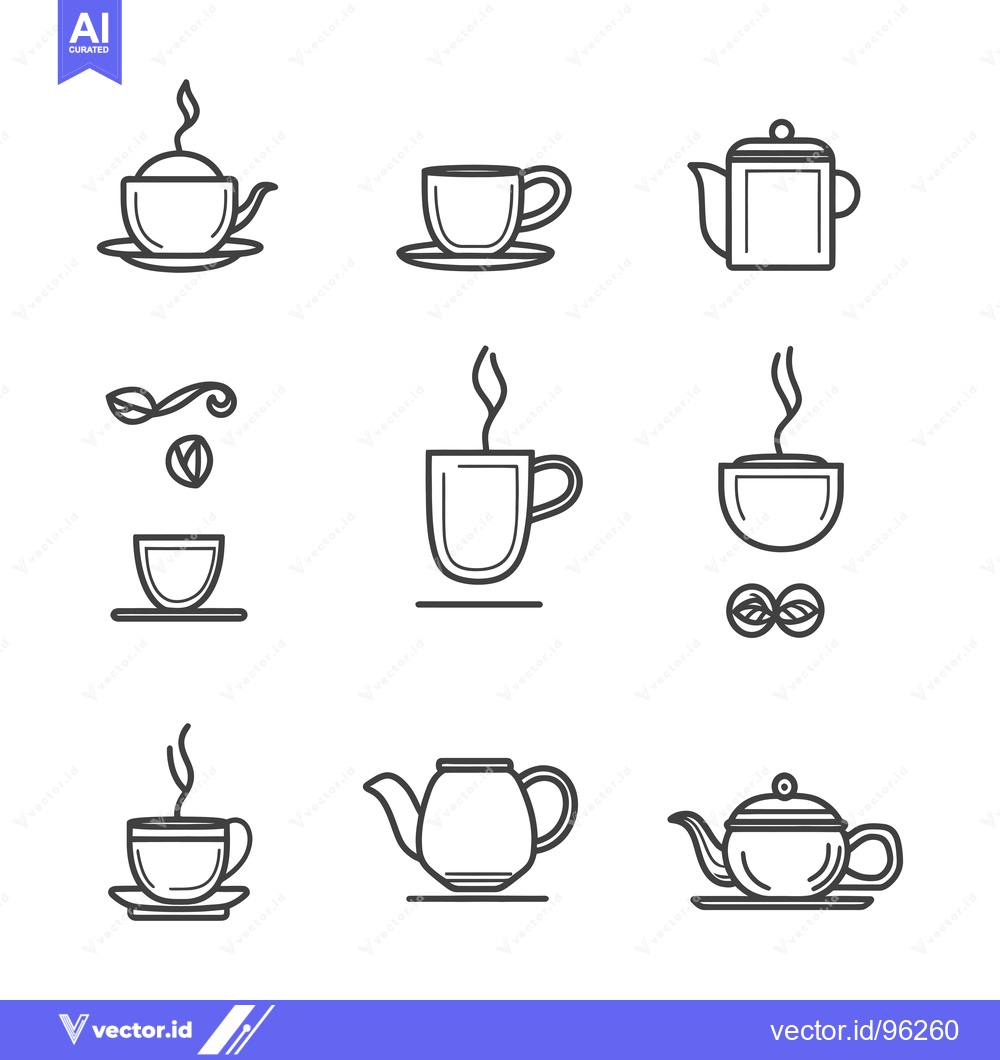 Premium Vector dari Set of Teapot and Teacup Icons in Line Art Style