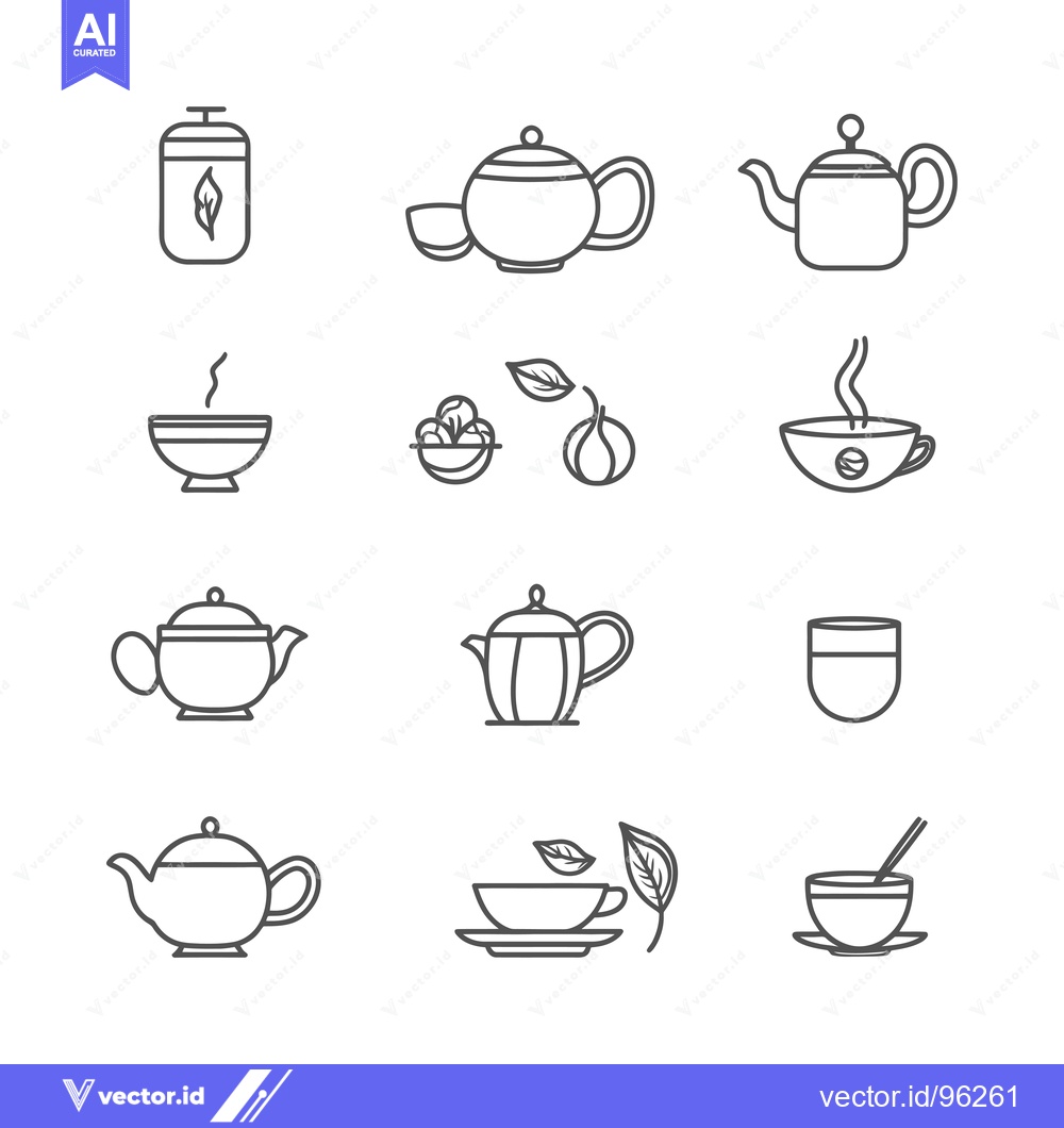 Premium Vector dari Set of Tea Pot, Cup, and Leaf Icons