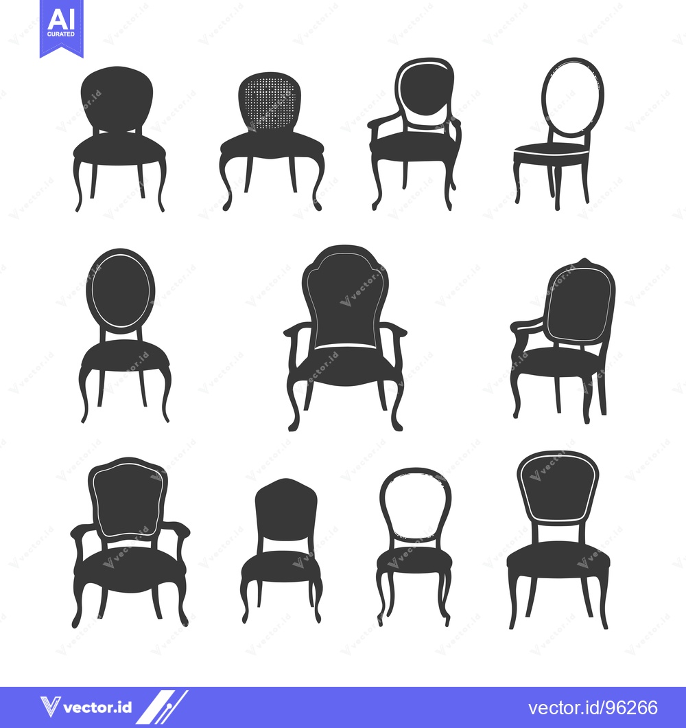 Premium Vector dari Set of ten silhouettes of various antique chairs