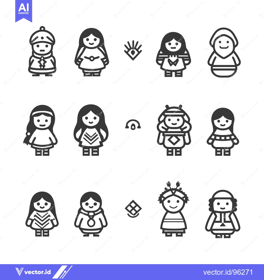 Premium Vector of Set of Traditional People Icons in Black and White